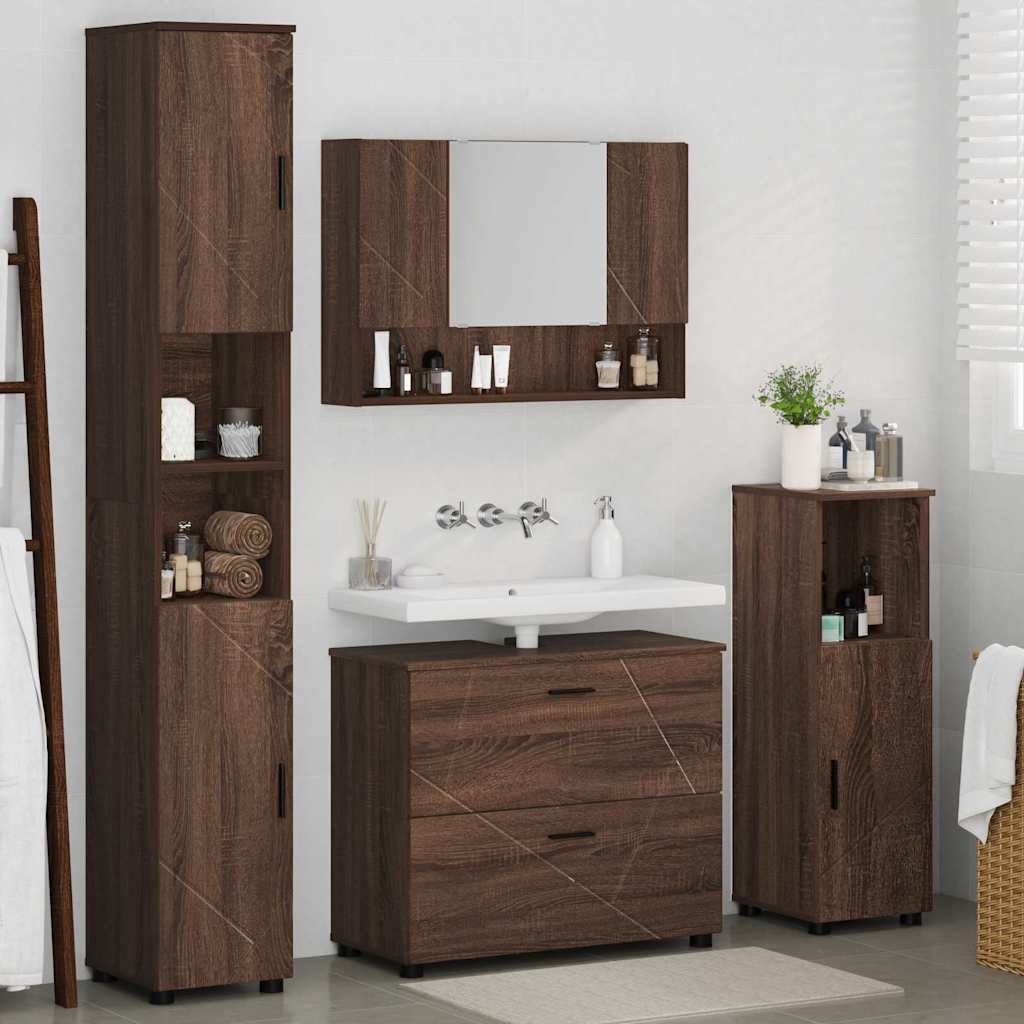 Set de mobilier pentru baie 4 pcs Stejar brun 30 x 35 x 192 cm GartenMobel Dekor