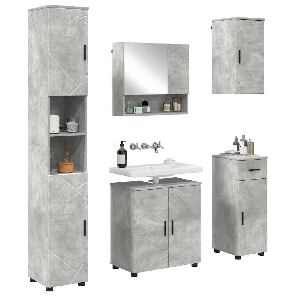 Set de mobilier pentru baie 5 pcs Gri beton 61 x 35 x 64 cm GartenMobel Dekor