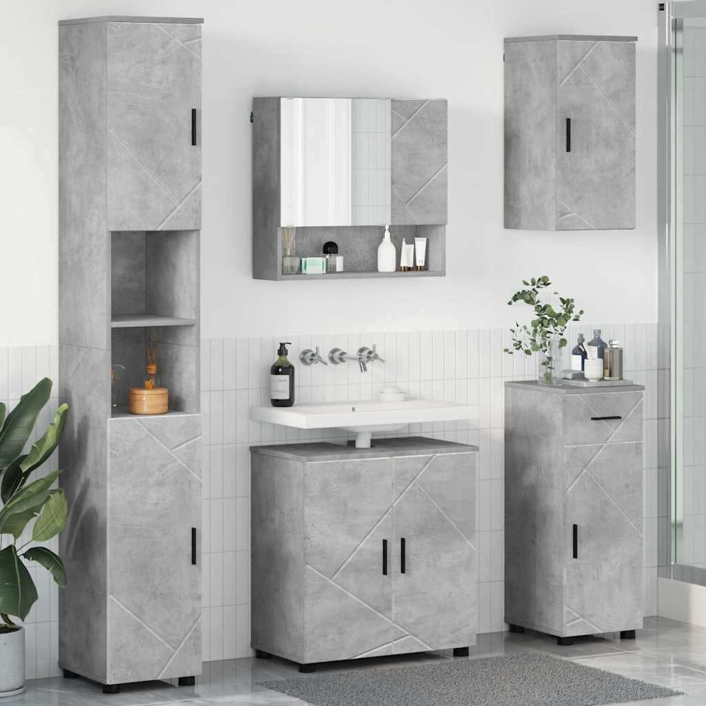 Set de mobilier pentru baie 5 pcs Gri beton 61 x 35 x 64 cm GartenMobel Dekor