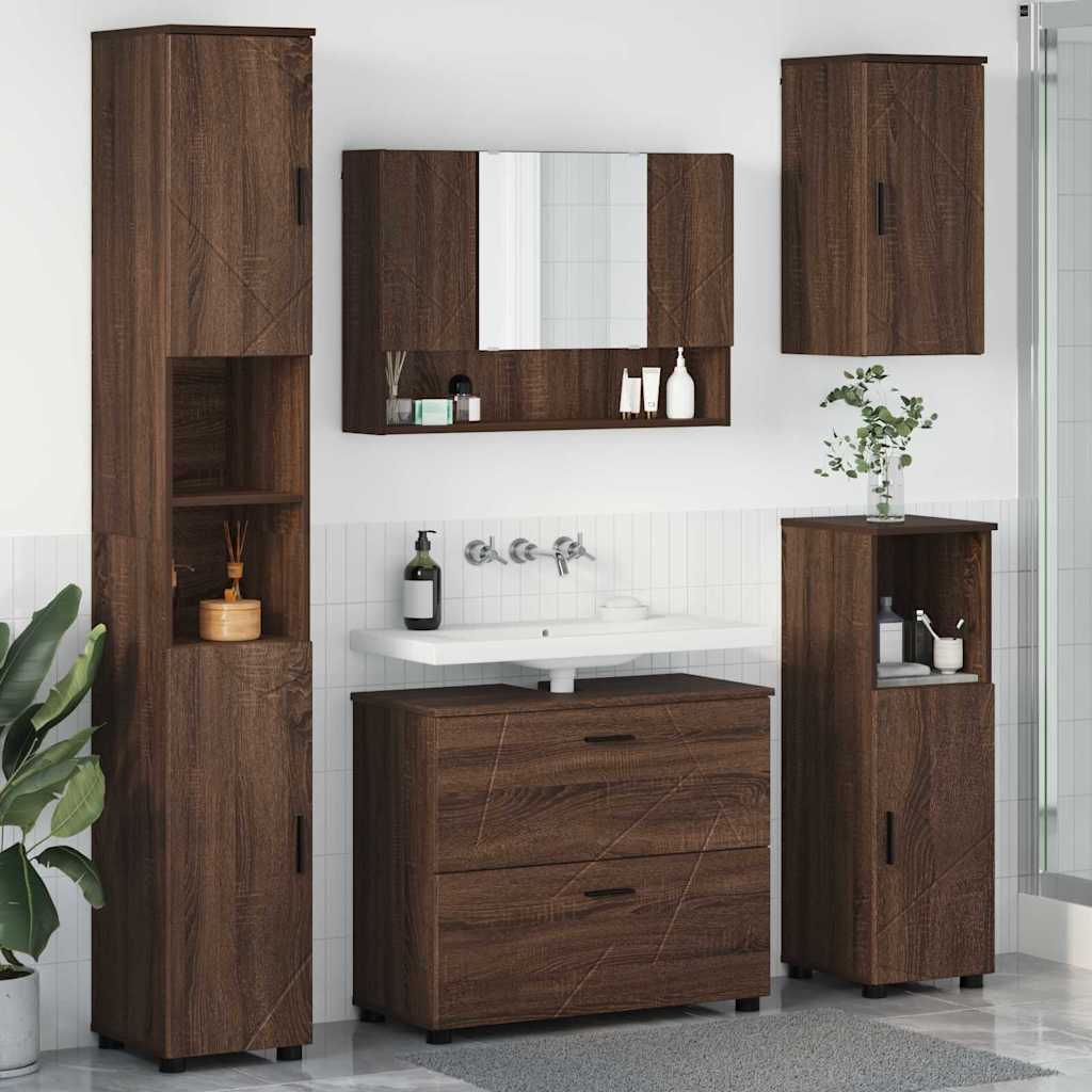 Set de mobilier pentru baie 5 pcs Stejar brun 30 x 35 x 192 cm GartenMobel Dekor