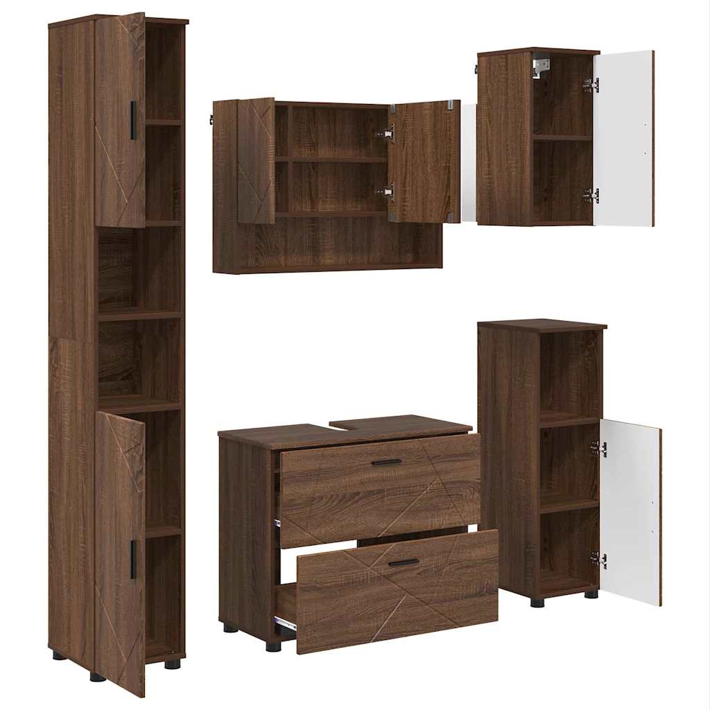 Set de mobilier pentru baie 5 pcs Stejar brun 30 x 35 x 192 cm GartenMobel Dekor