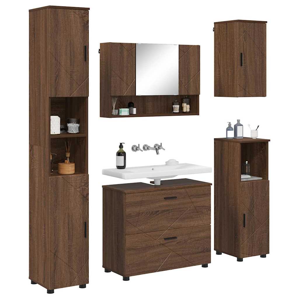 Set de mobilier pentru baie 5 pcs Stejar brun 30 x 35 x 192 cm GartenMobel Dekor