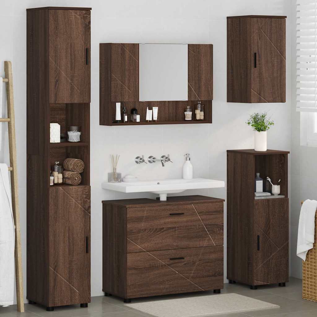 Set de mobilier pentru baie 5 pcs Stejar brun 30 x 35 x 192 cm GartenMobel Dekor