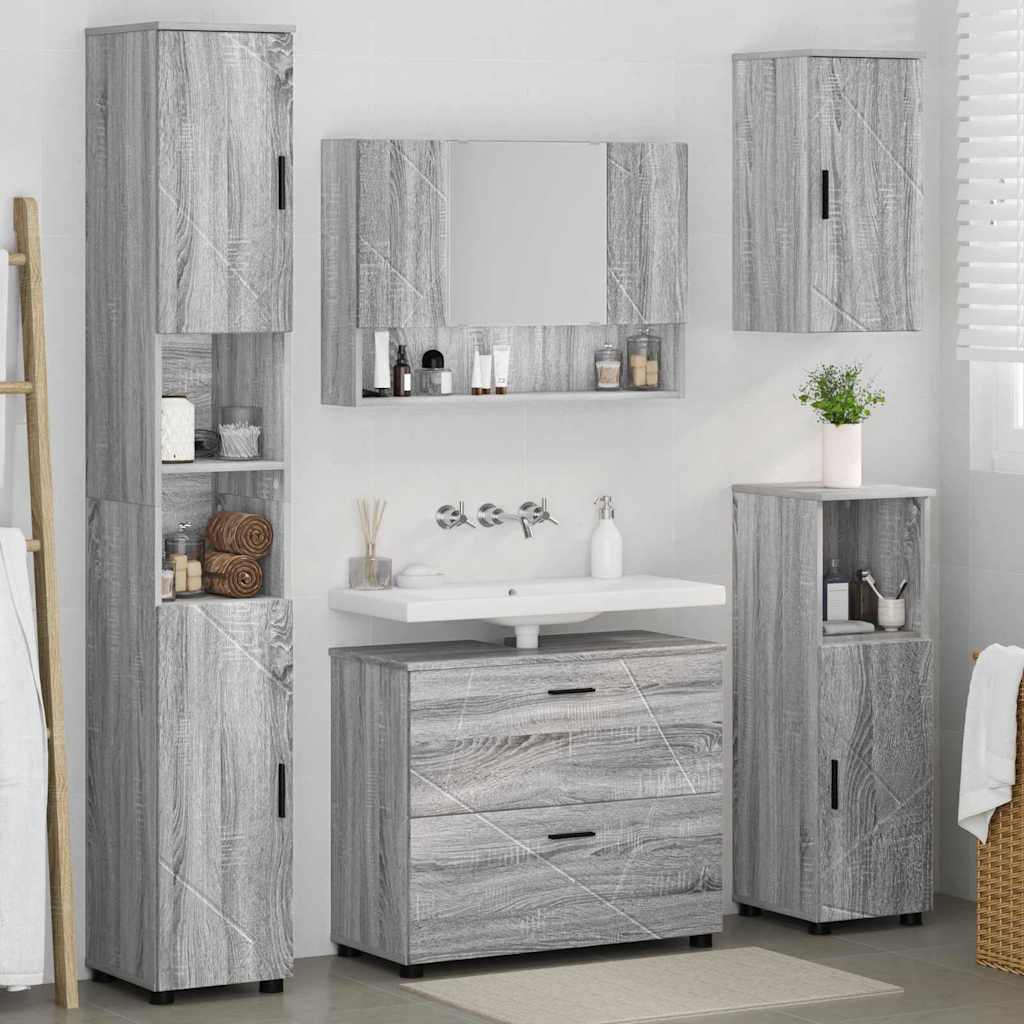 Set de mobilier pentru baie 5 pcs sonoma gri 30 x 35 x 192 cm GartenMobel Dekor