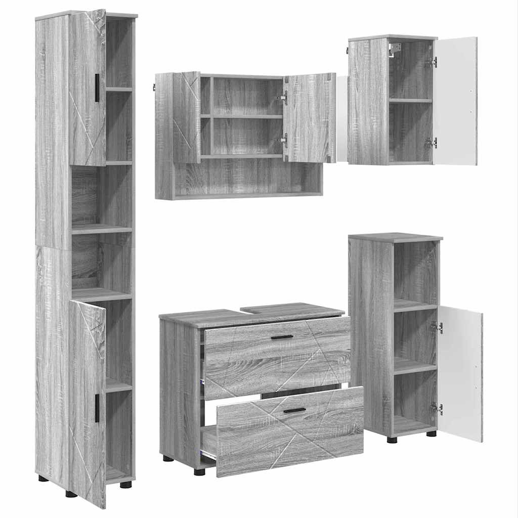 Set de mobilier pentru baie 5 pcs sonoma gri 30 x 35 x 192 cm GartenMobel Dekor