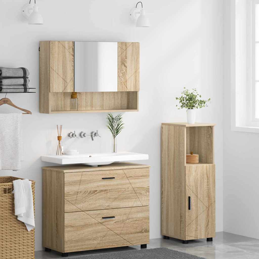 Set de mobilier pentru baie cu sertar 3 pcs Stejar sonoma GartenMobel Dekor