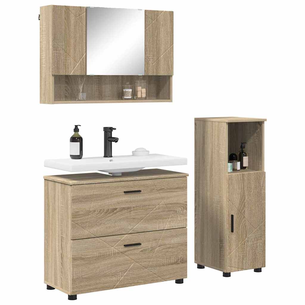 Set de mobilier pentru baie cu sertar 3 pcs Stejar sonoma GartenMobel Dekor