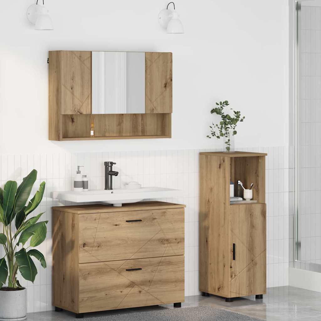 Set de mobilier pentru baie cu sertar 3 pcs stejar artizanal GartenMobel Dekor