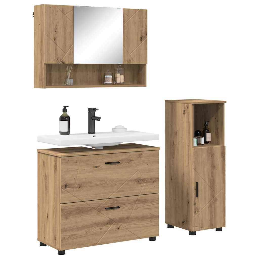 Set de mobilier pentru baie cu sertar 3 pcs stejar artizanal GartenMobel Dekor