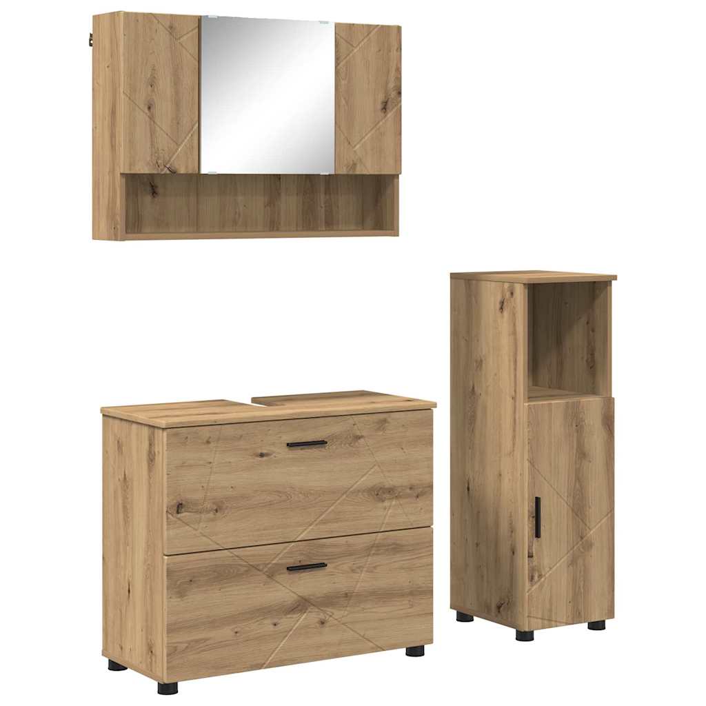 Set de mobilier pentru baie cu sertar 3 pcs stejar artizanal GartenMobel Dekor