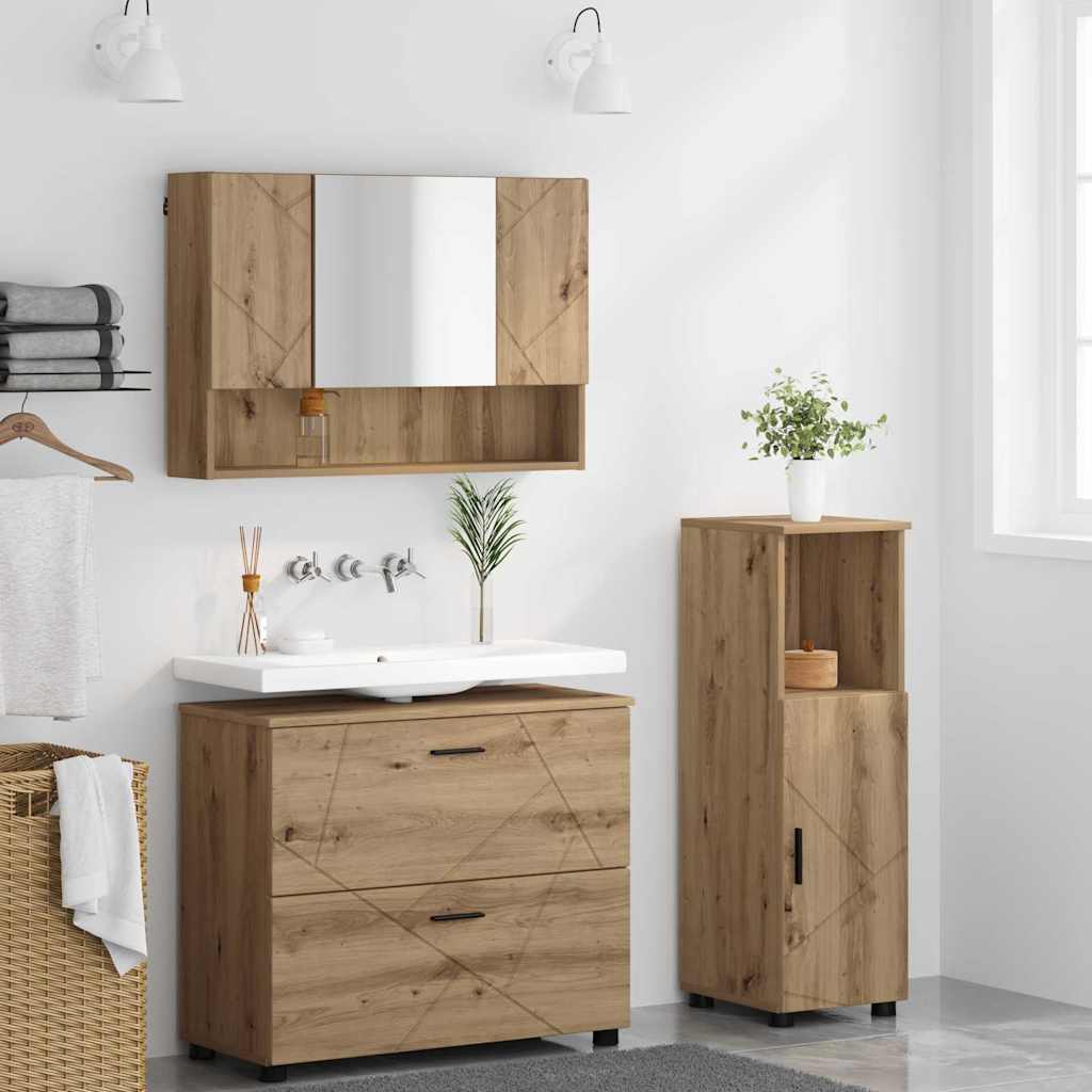 Set de mobilier pentru baie cu sertar 3 pcs stejar artizanal GartenMobel Dekor