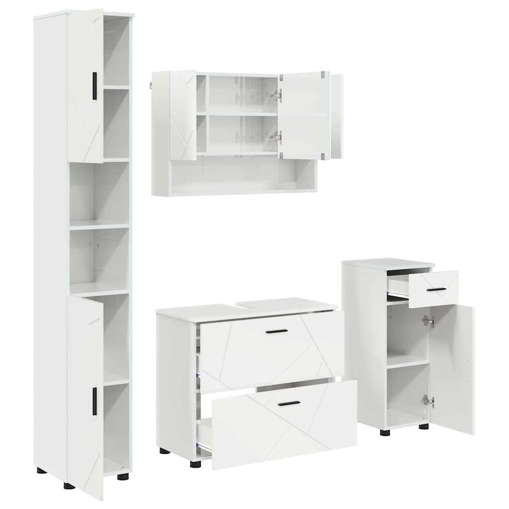 Set de mobilier pentru baie cu sertar 4 pcs Alb foarte lucios GartenMobel Dekor