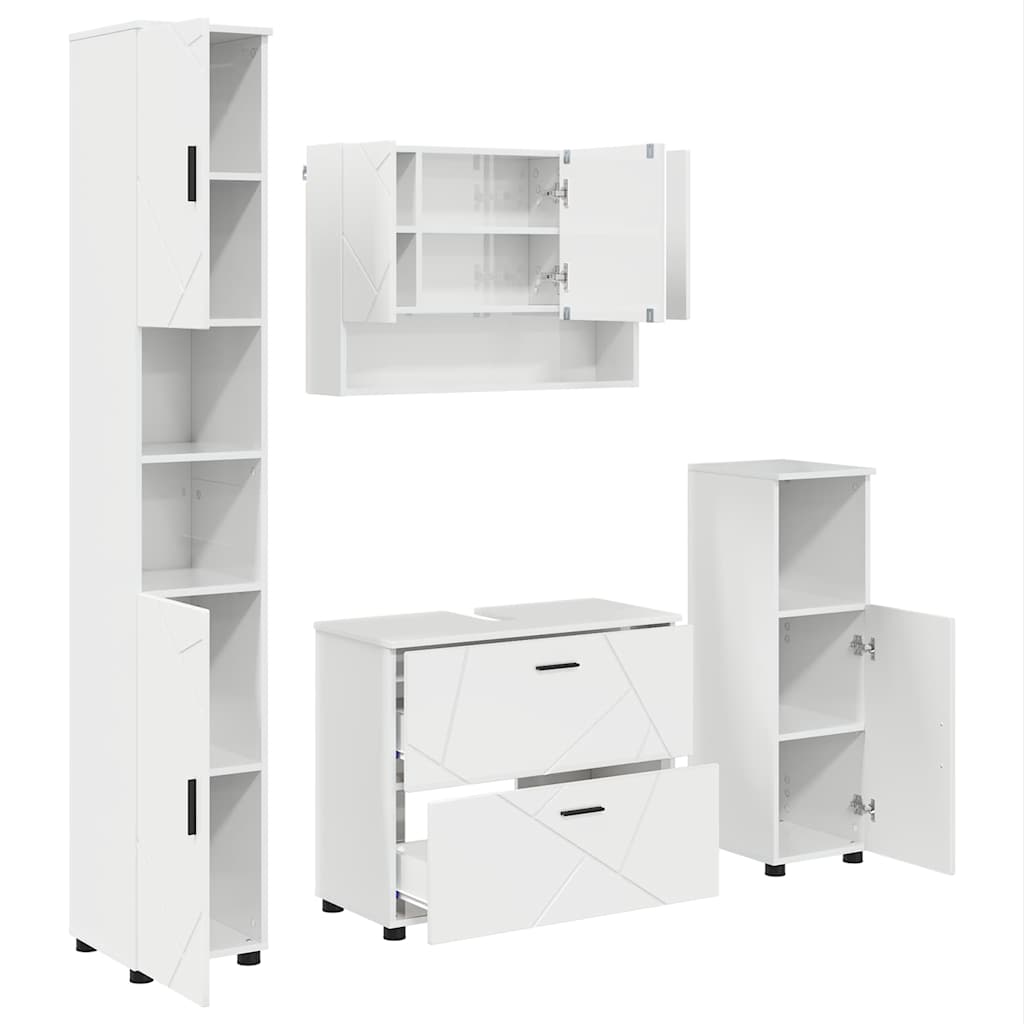 Set de mobilier pentru baie cu sertar 4 pcs Alb foarte lucios GartenMobel Dekor