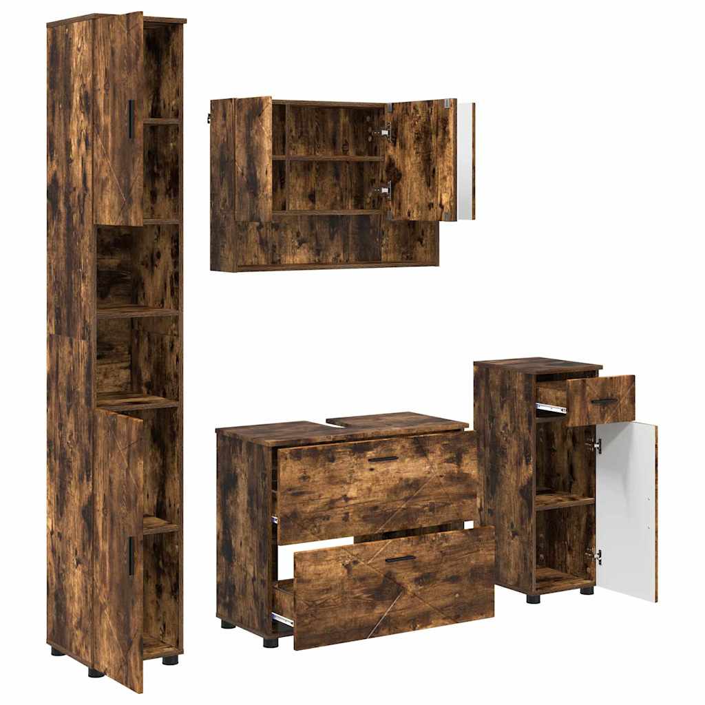 Set de mobilier pentru baie cu sertar 4 pcs Stejar afumat GartenMobel Dekor