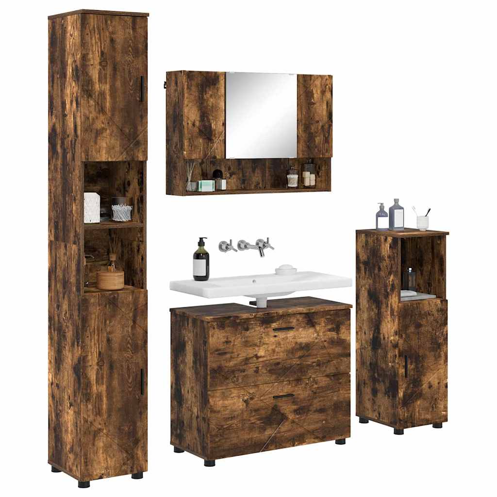 Set de mobilier pentru baie cu sertar 4 pcs Stejar afumat GartenMobel Dekor