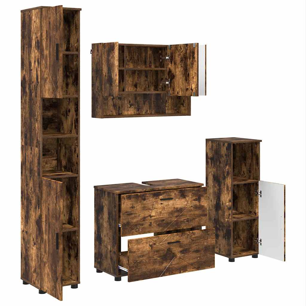Set de mobilier pentru baie cu sertar 4 pcs Stejar afumat GartenMobel Dekor