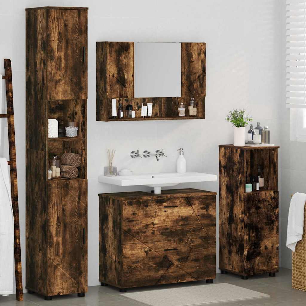 Set de mobilier pentru baie cu sertar 4 pcs Stejar afumat GartenMobel Dekor
