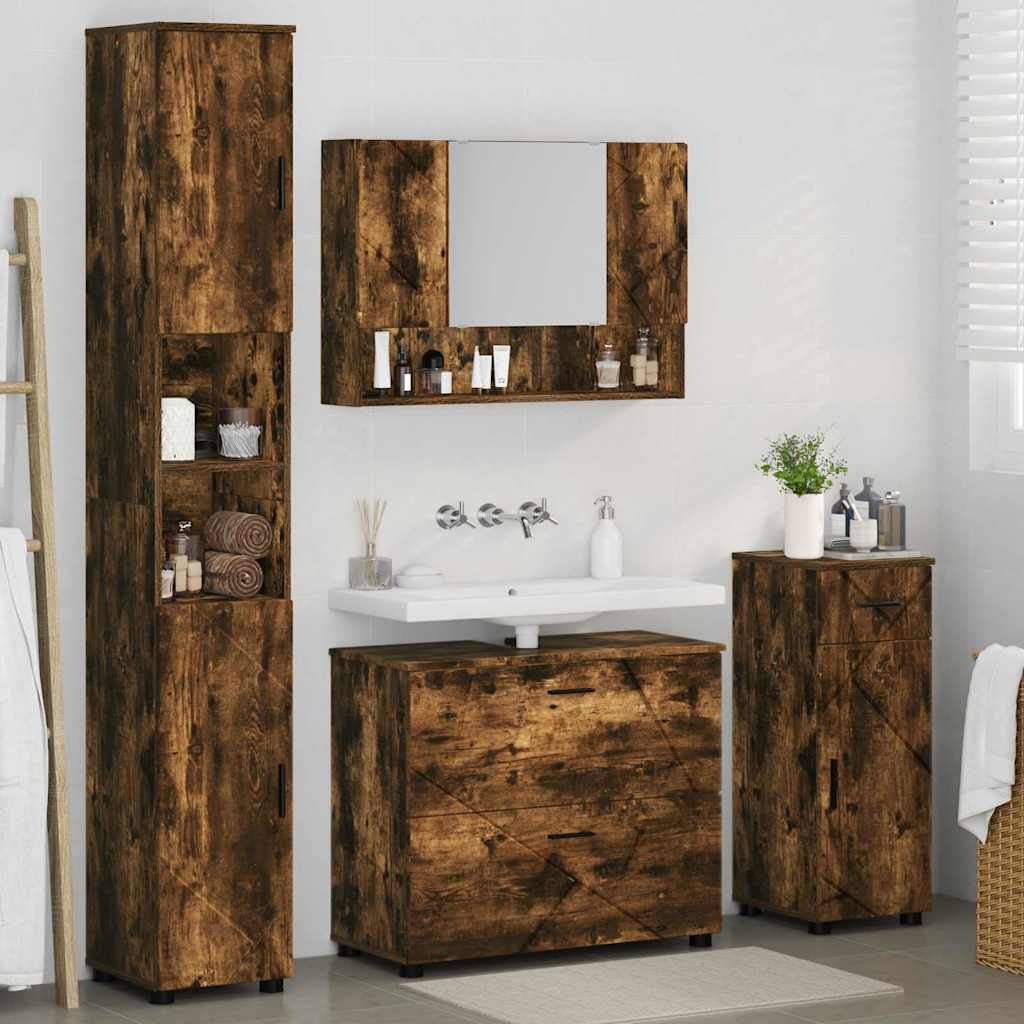 Set de mobilier pentru baie cu sertar 4 pcs Stejar afumat GartenMobel Dekor