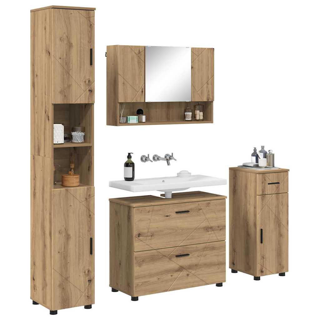 Set de mobilier pentru baie cu sertar 4 pcs stejar artizanal GartenMobel Dekor