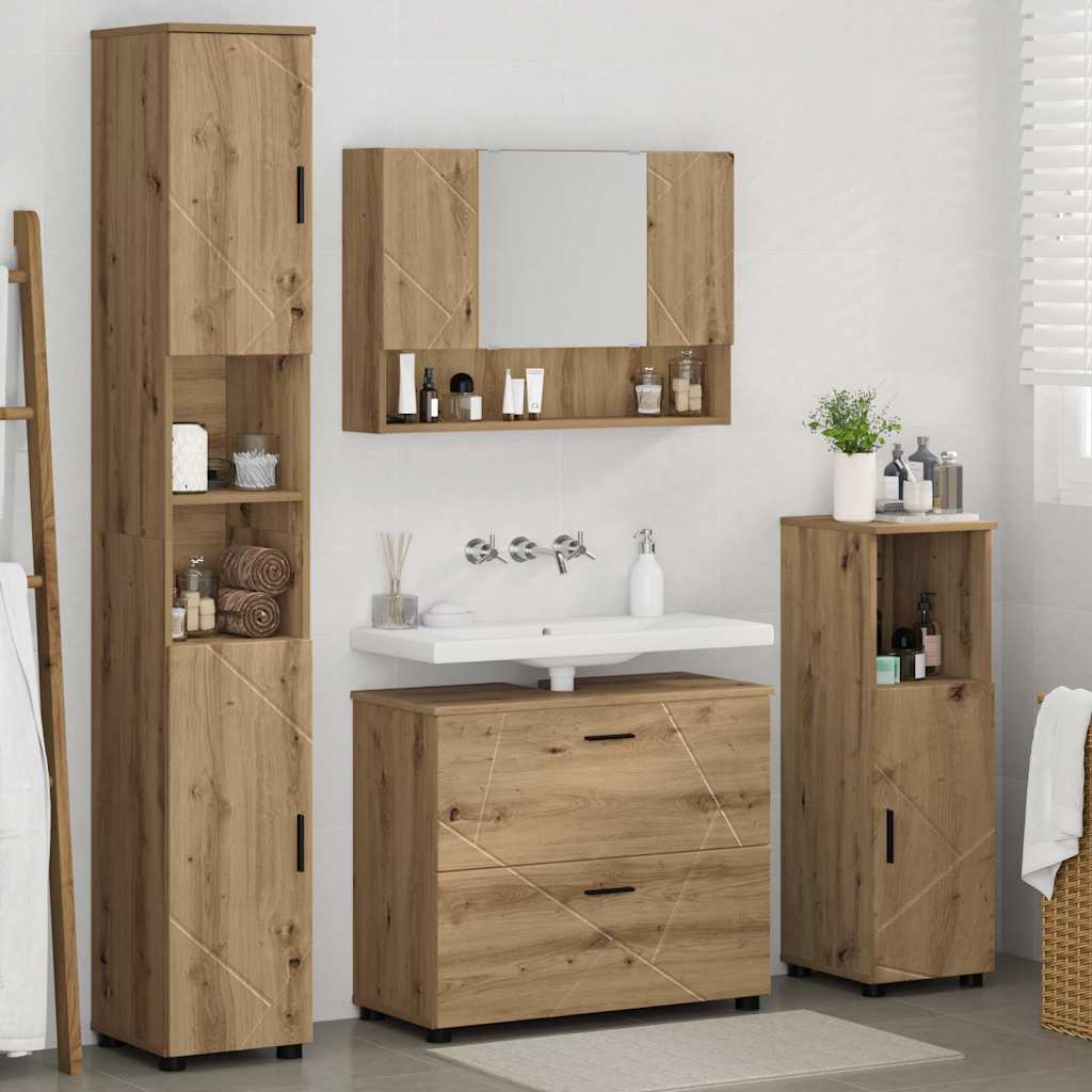 Set de mobilier pentru baie cu sertar 4 pcs stejar artizanal GartenMobel Dekor