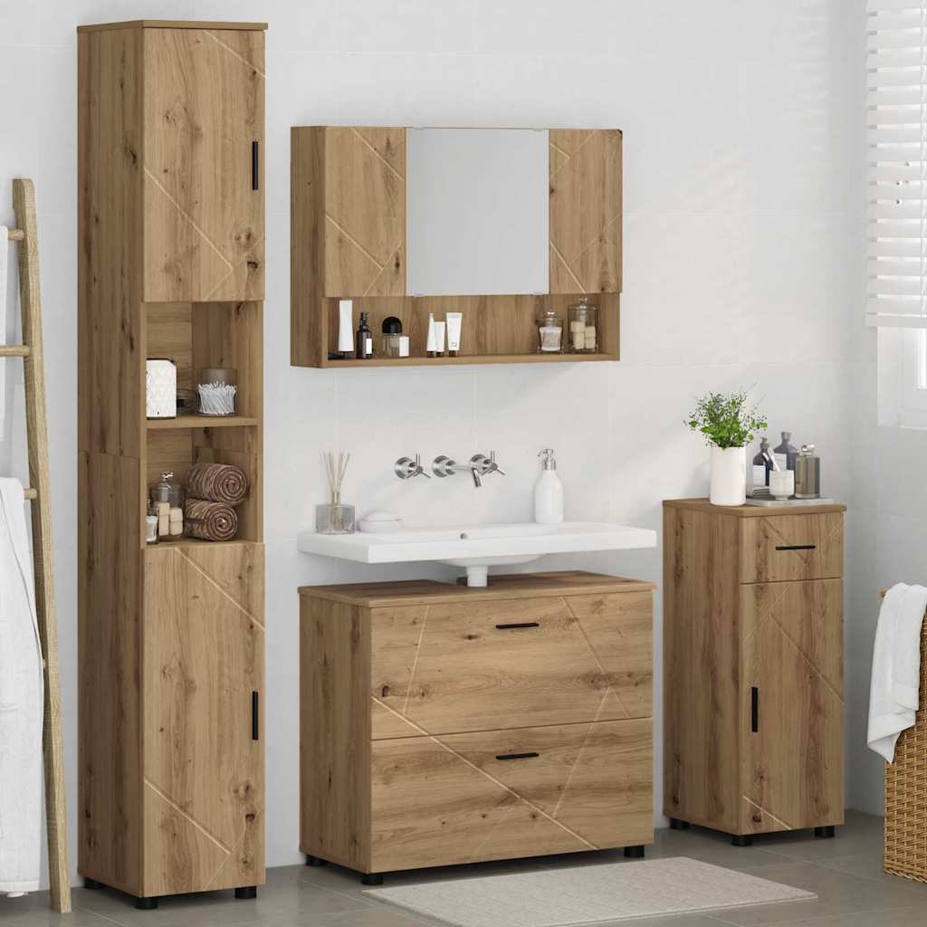Set de mobilier pentru baie cu sertar 4 pcs stejar artizanal GartenMobel Dekor