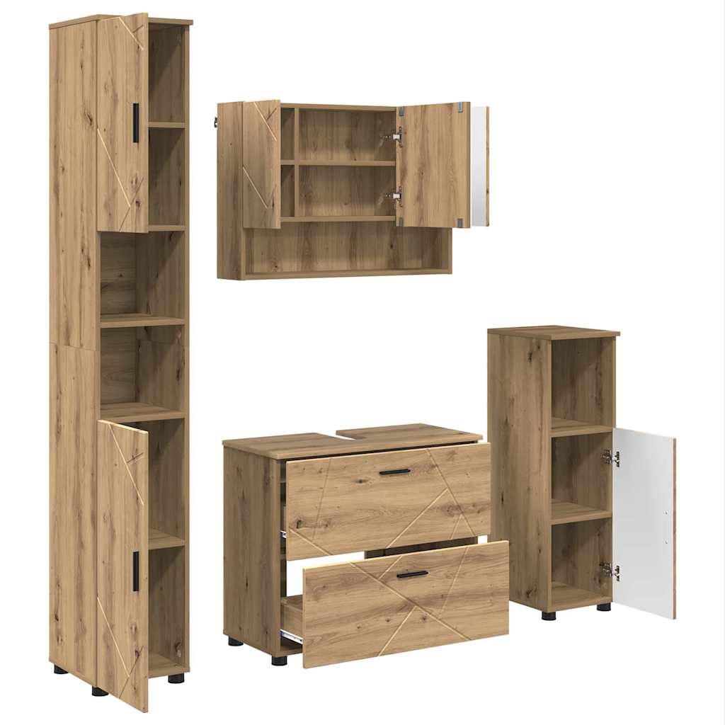 Set de mobilier pentru baie cu sertar 4 pcs stejar artizanal GartenMobel Dekor