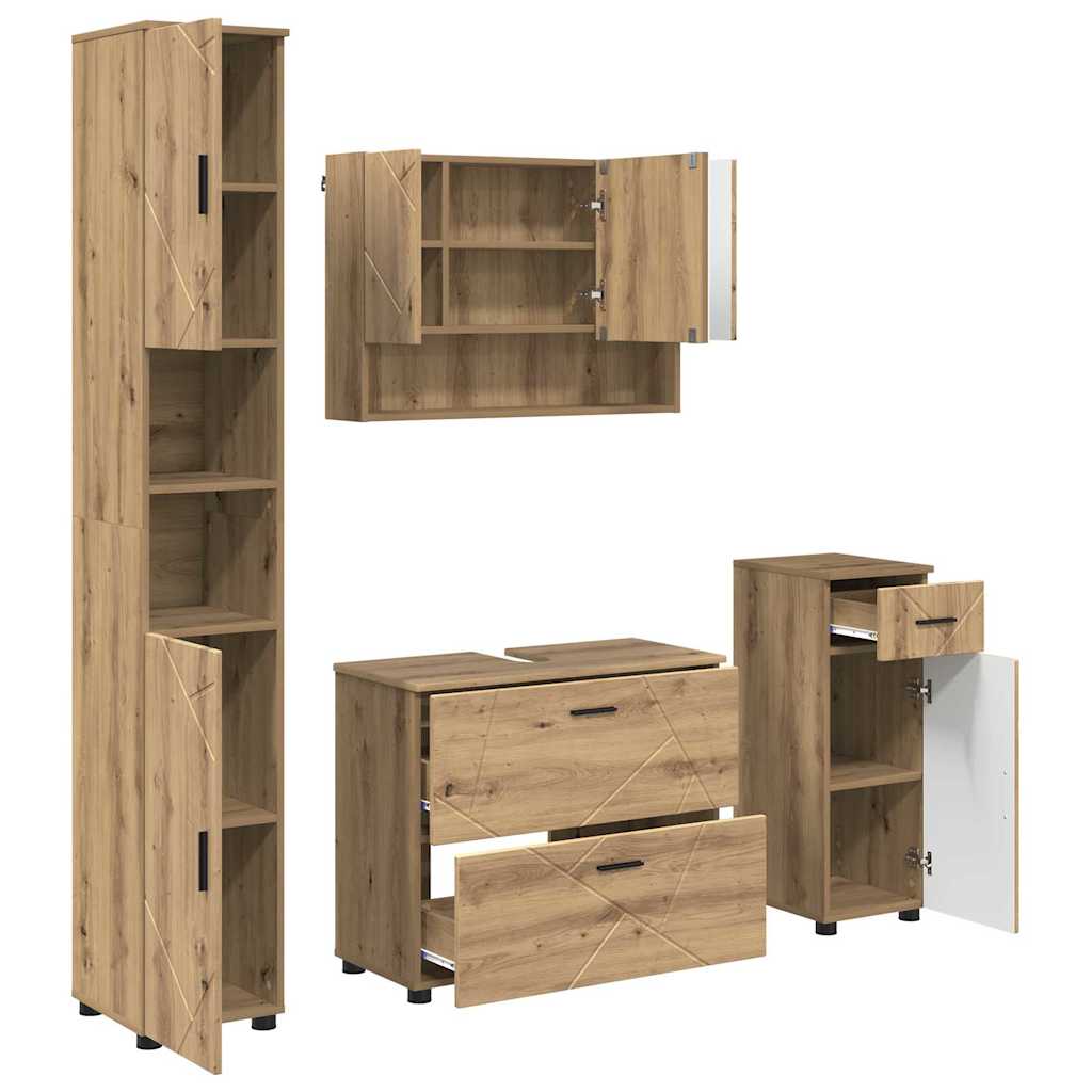 Set de mobilier pentru baie cu sertar 4 pcs stejar artizanal GartenMobel Dekor