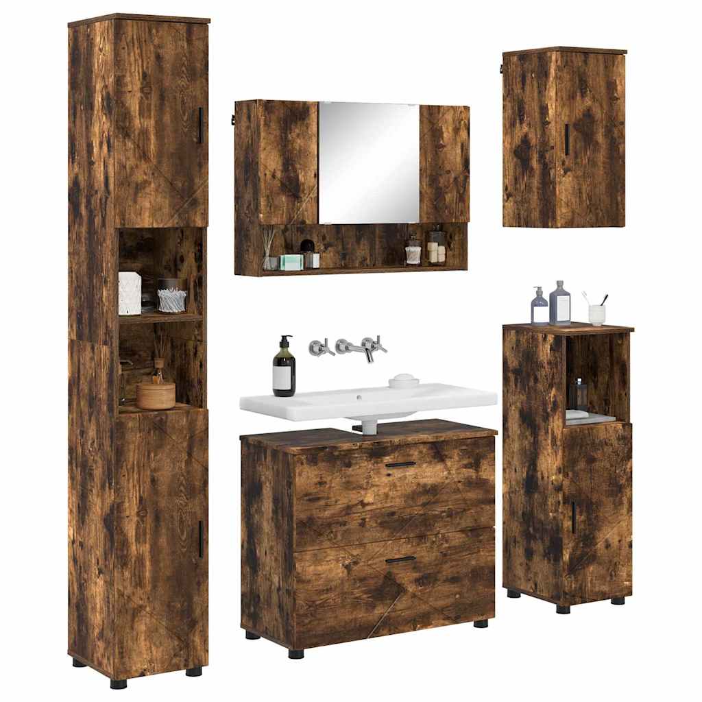 Set de mobilier pentru baie cu sertar 5 pcs Stejar afumat GartenMobel Dekor