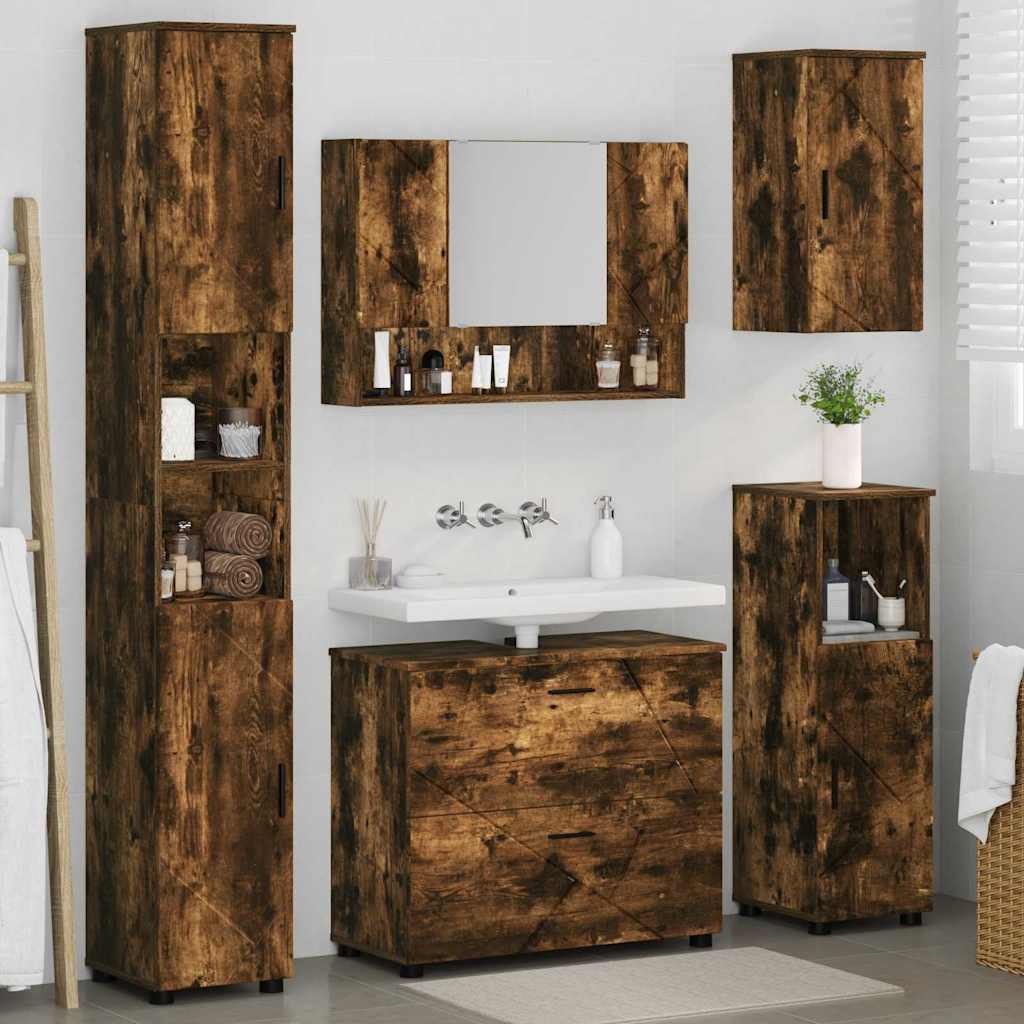 Set de mobilier pentru baie cu sertar 5 pcs Stejar afumat GartenMobel Dekor