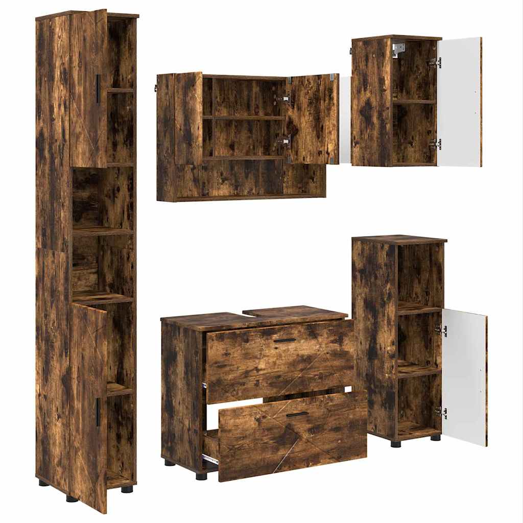 Set de mobilier pentru baie cu sertar 5 pcs Stejar afumat GartenMobel Dekor