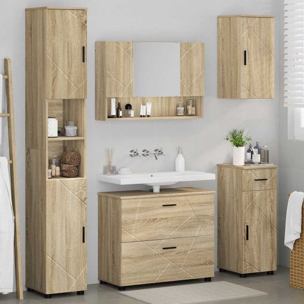 Set de mobilier pentru baie cu sertar 5 pcs Stejar sonoma GartenMobel Dekor