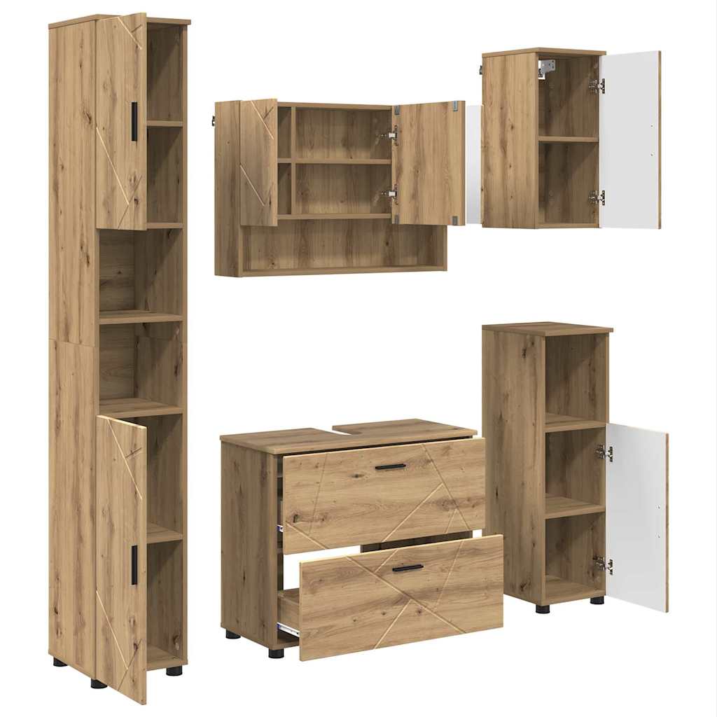 Set de mobilier pentru baie cu sertar 5 pcs stejar artizanal GartenMobel Dekor