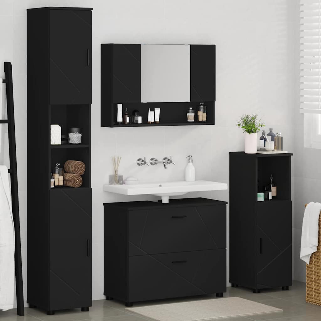 Set de mobilier pentru baie cu ușă 4 pcs Negru 30 x 35 x 192 cm GartenMobel Dekor
