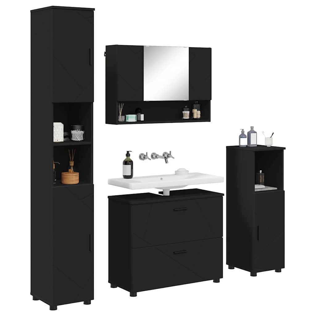 Set de mobilier pentru baie cu ușă 4 pcs Negru 30 x 35 x 192 cm GartenMobel Dekor