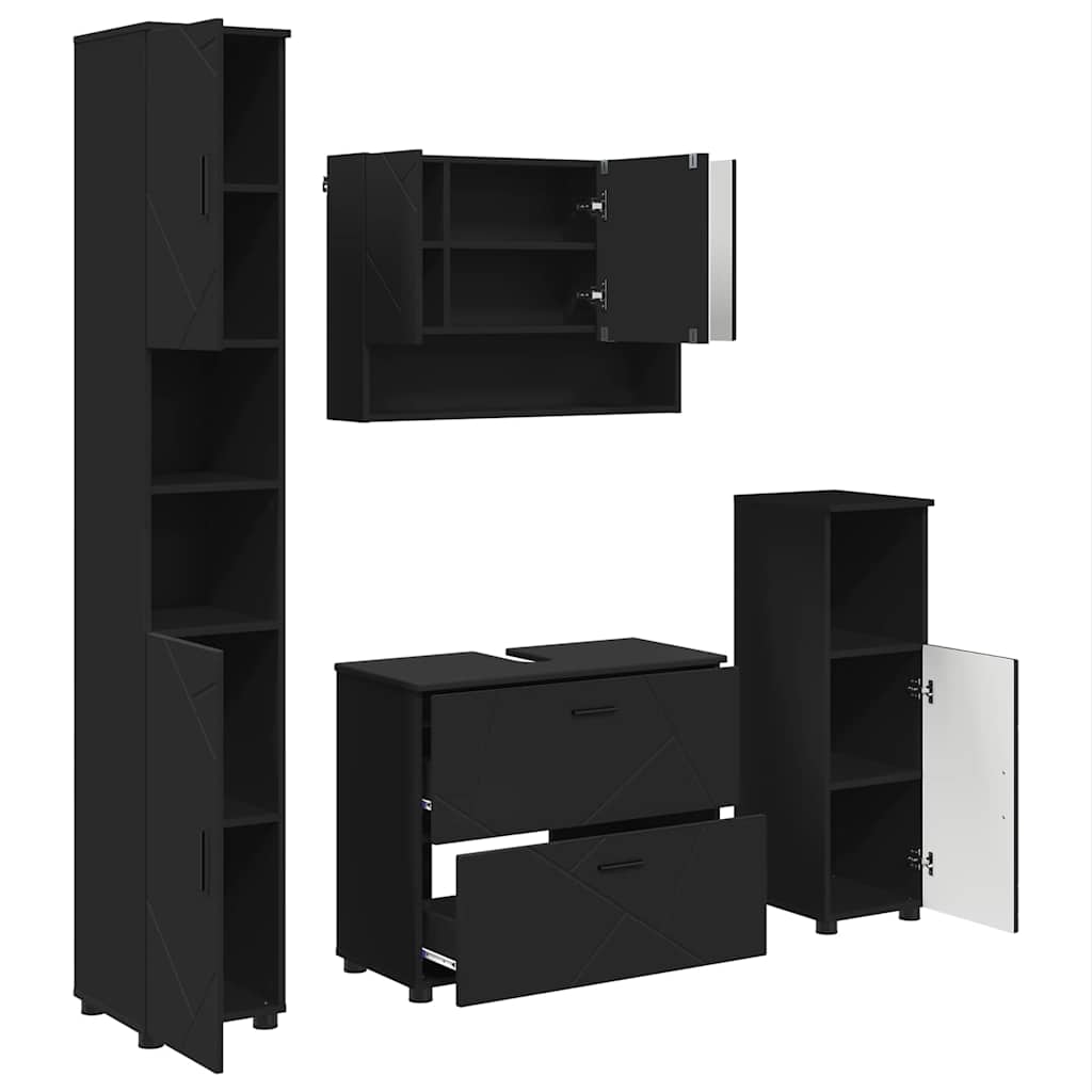 Set de mobilier pentru baie cu ușă 4 pcs Negru 30 x 35 x 192 cm GartenMobel Dekor