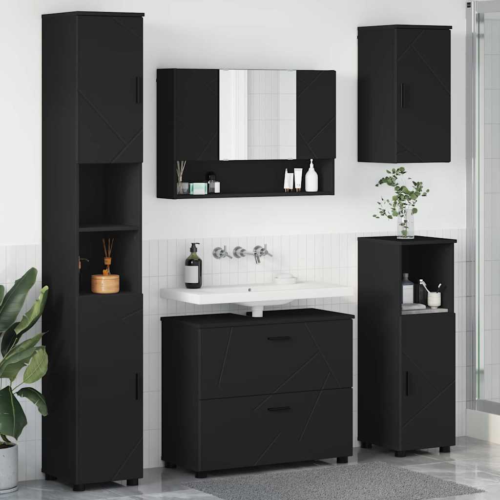 Set de mobilier pentru baie cu ușă 5 pcs Negru 30 x 35 x 192 cm GartenMobel Dekor