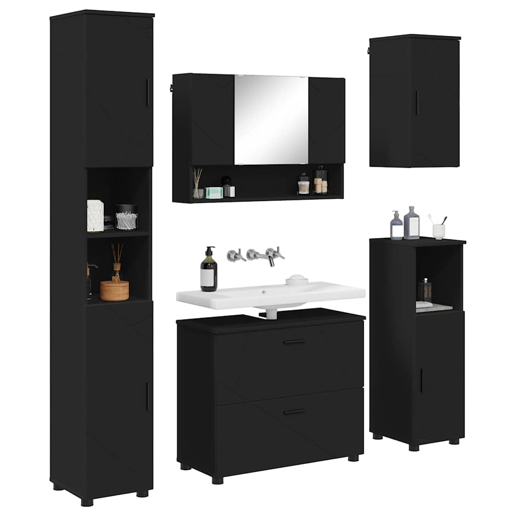 Set de mobilier pentru baie cu ușă 5 pcs Negru 30 x 35 x 192 cm GartenMobel Dekor