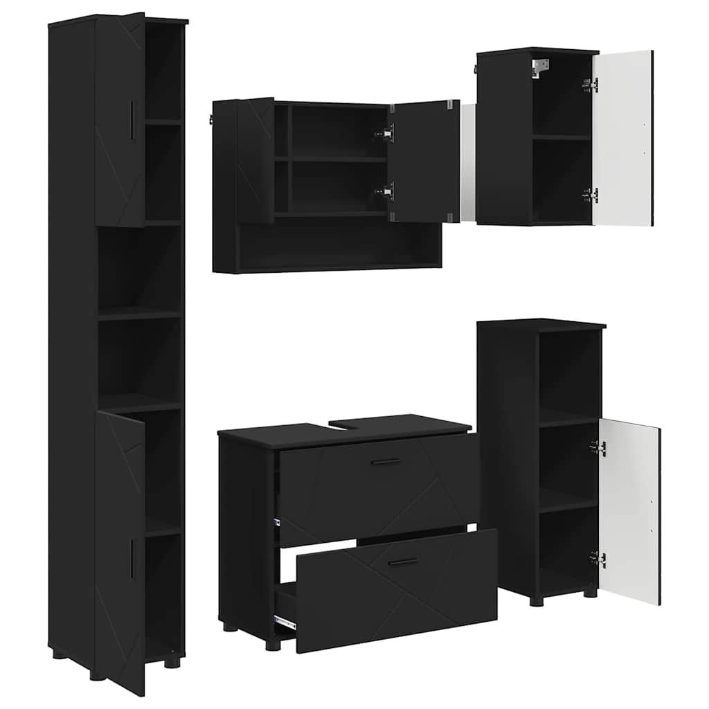 Set de mobilier pentru baie cu ușă 5 pcs Negru 30 x 35 x 192 cm GartenMobel Dekor