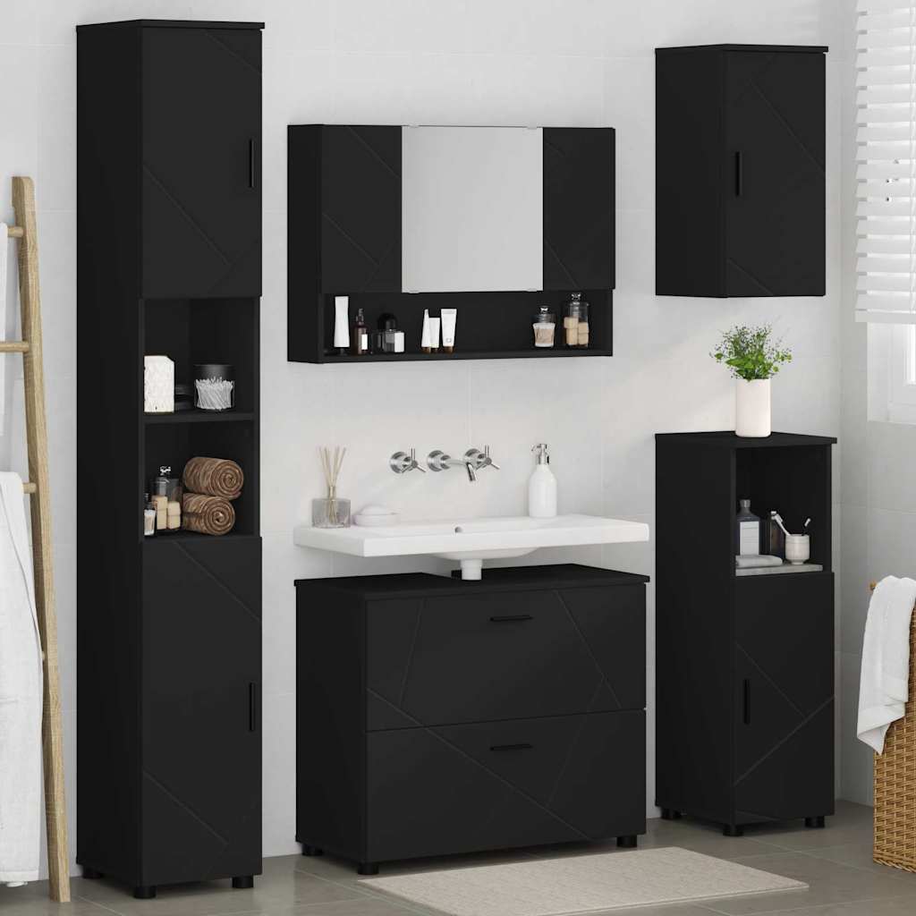 Set de mobilier pentru baie cu ușă 5 pcs Negru 30 x 35 x 192 cm GartenMobel Dekor