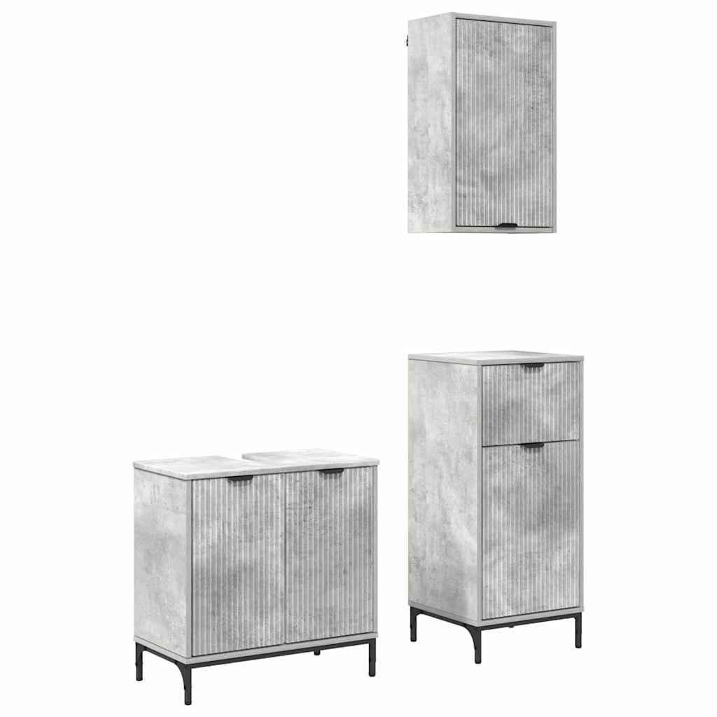 Set de mobilier pentru baie 3 pcs Gri beton 39.5 x 36 x 88 cm GartenMobel Dekor