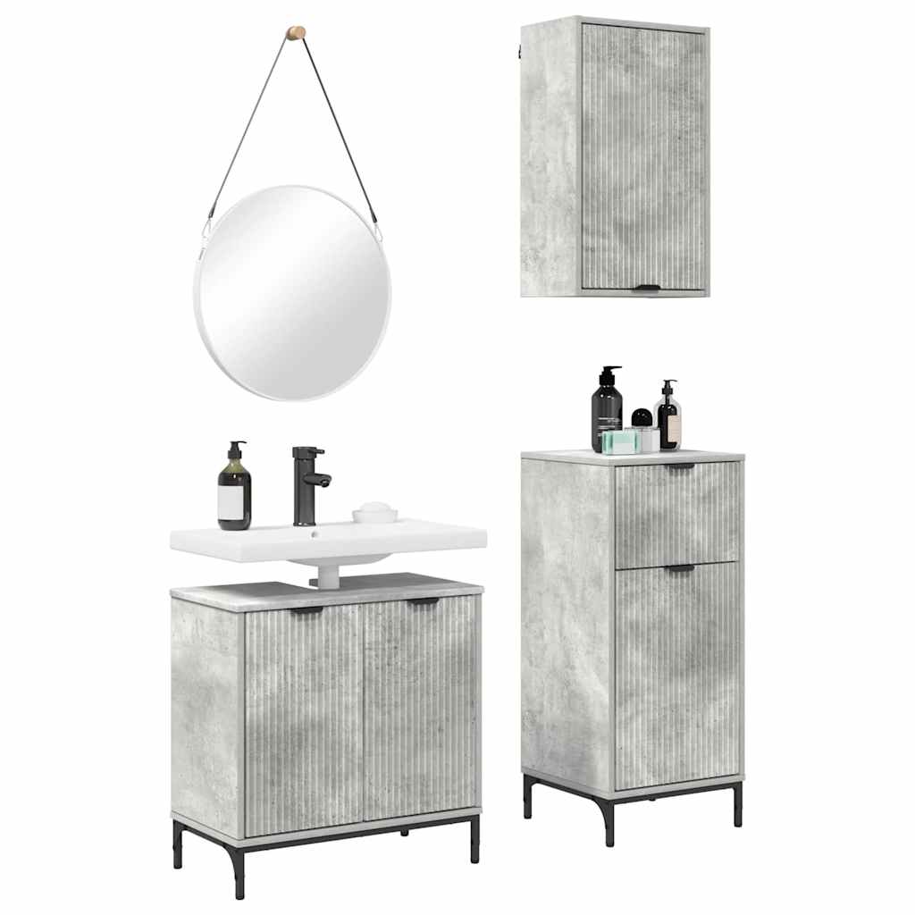 Set de mobilier pentru baie 3 pcs Gri beton 39.5 x 36 x 88 cm GartenMobel Dekor