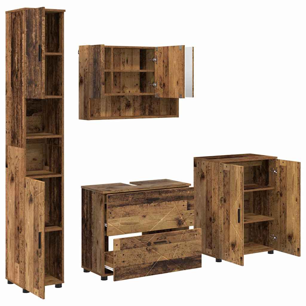 Set de mobilier pentru baie 4 pcs Lemn vechi 30 x 35 x 192 cm GartenMobel Dekor