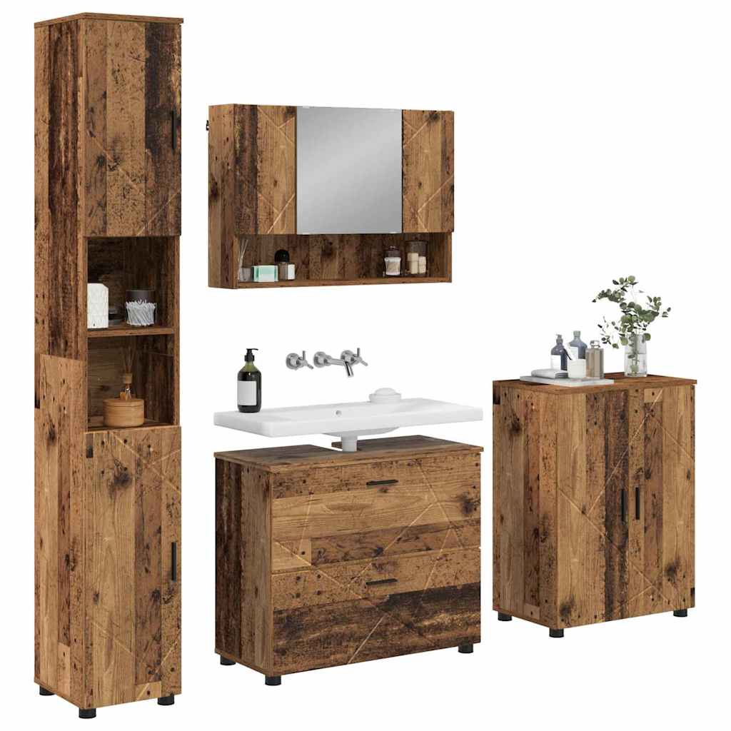 Set de mobilier pentru baie 4 pcs Lemn vechi 30 x 35 x 192 cm GartenMobel Dekor