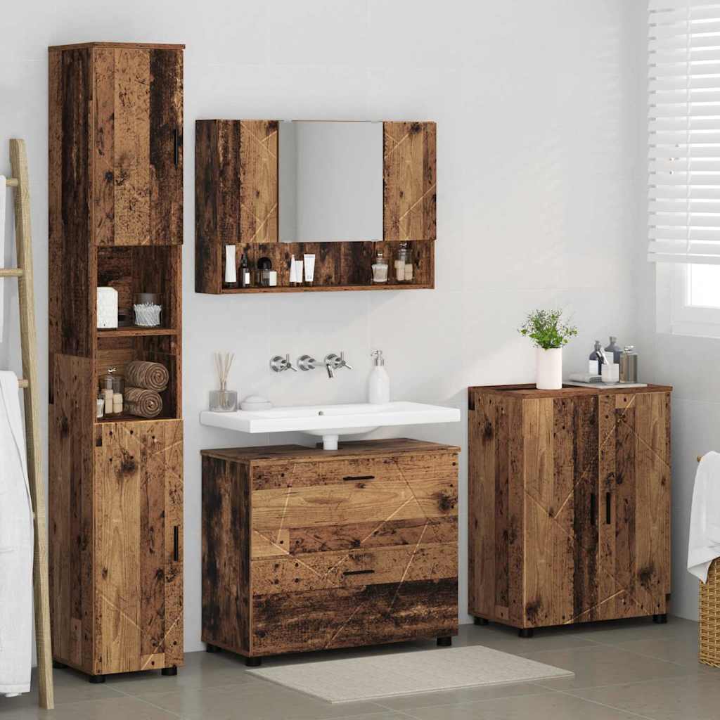 Set de mobilier pentru baie 4 pcs Lemn vechi 30 x 35 x 192 cm GartenMobel Dekor