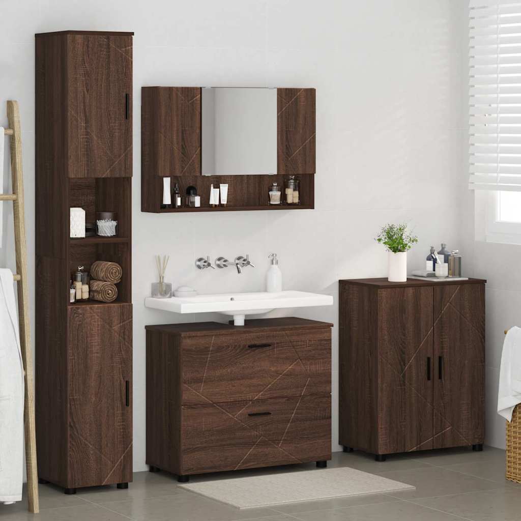Set de mobilier pentru baie 4 pcs Stejar brun 30 x 35 x 192 cm GartenMobel Dekor