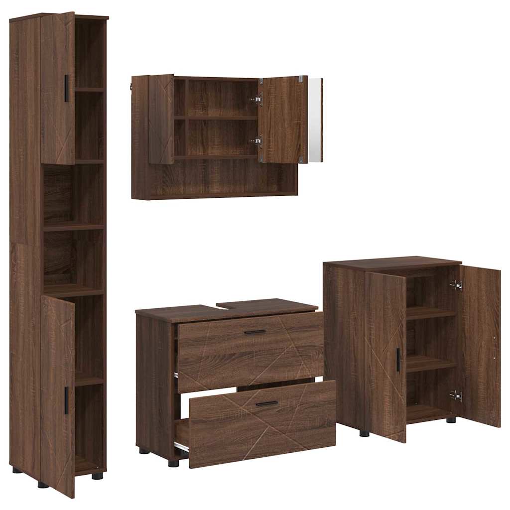 Set de mobilier pentru baie 4 pcs Stejar brun 30 x 35 x 192 cm GartenMobel Dekor