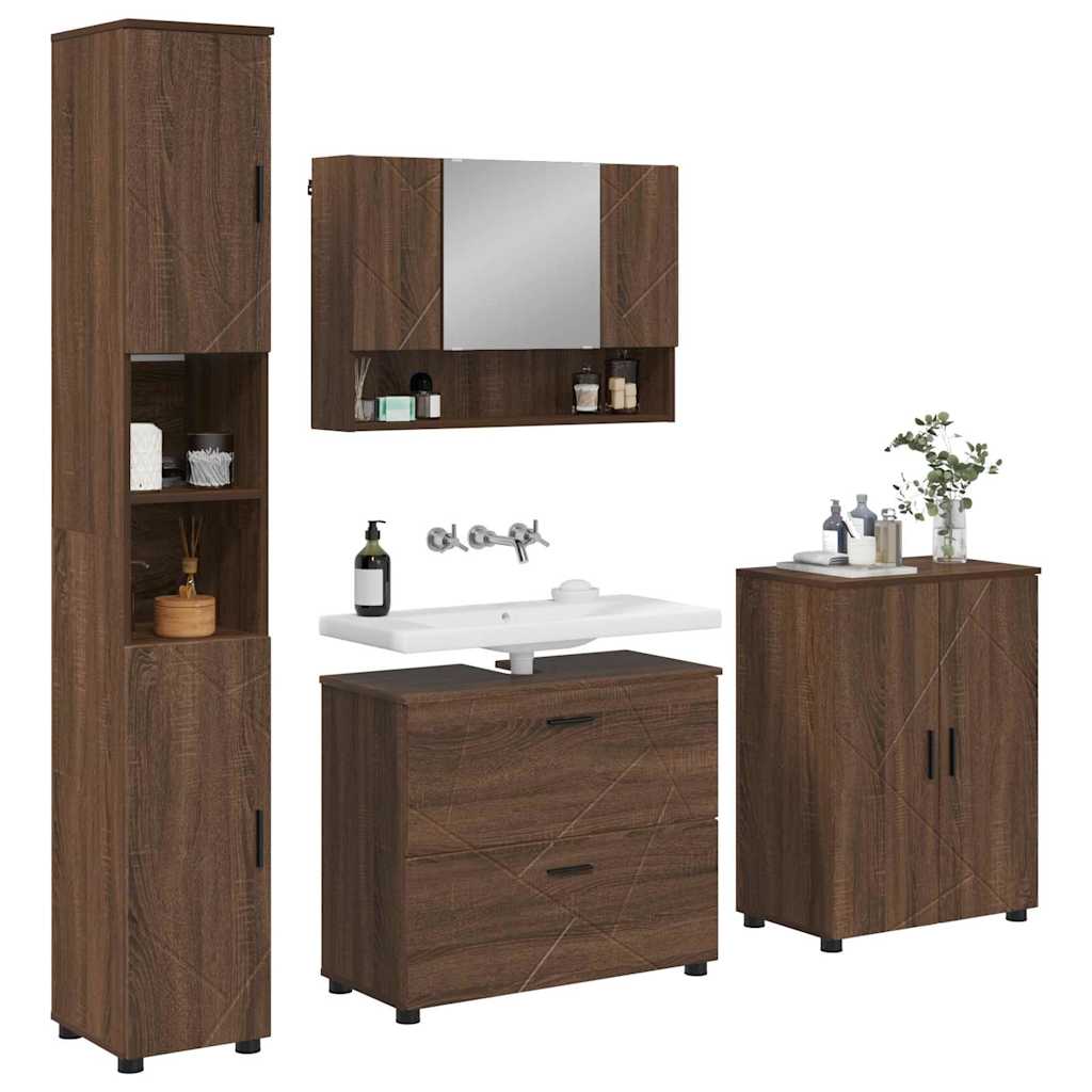 Set de mobilier pentru baie 4 pcs Stejar brun 30 x 35 x 192 cm GartenMobel Dekor