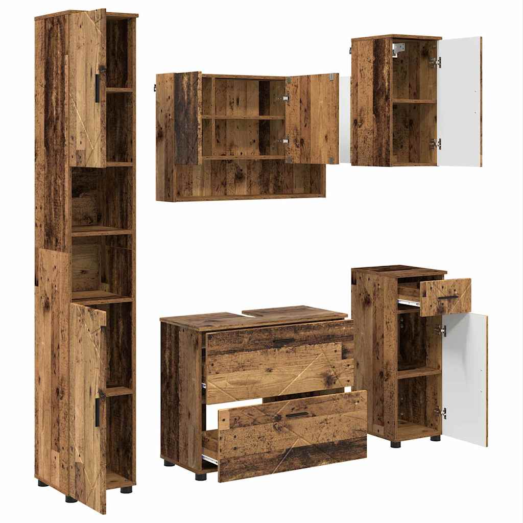 Set de mobilier pentru baie 5 pcs Lemn vechi 30 x 35 x 192 cm GartenMobel Dekor