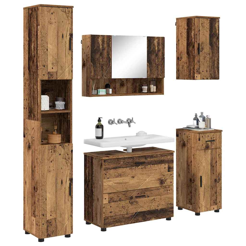 Set de mobilier pentru baie 5 pcs Lemn vechi 30 x 35 x 192 cm GartenMobel Dekor