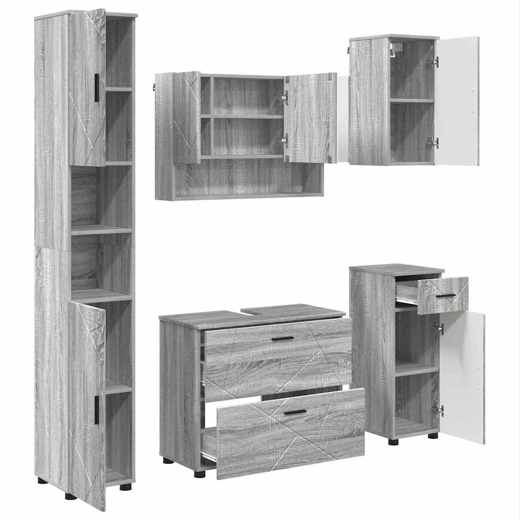 Set de mobilier pentru baie 5 pcs sonoma gri 30 x 35 x 192 cm GartenMobel Dekor
